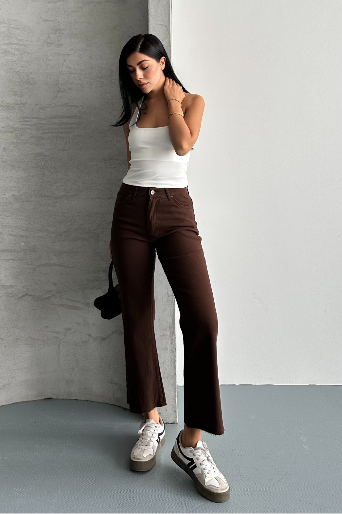 macharel jeans  Kahverengi Boy Fit Kesik Paça Jean - Görsel 2