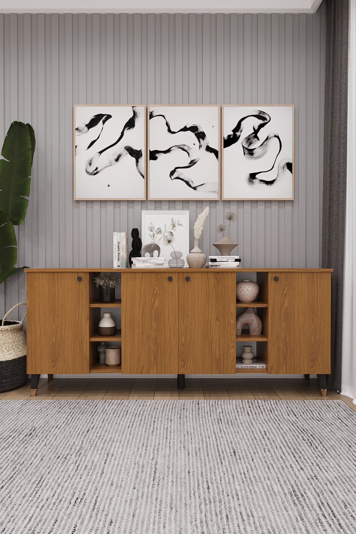 asratrend Geniş Konsol - Modern Büfe Dolap - 4 Kapaklı Şık Tasarım Salon ve Yemek Odası Ünitesi KNSL-05