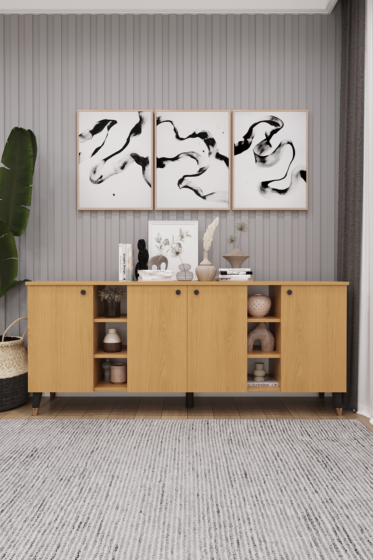 asratrend Geniş Konsol - Modern Büfe Dolap - 4 Kapaklı Şık Tasarım Salon ve Yemek Odası Ünitesi KNSL-05