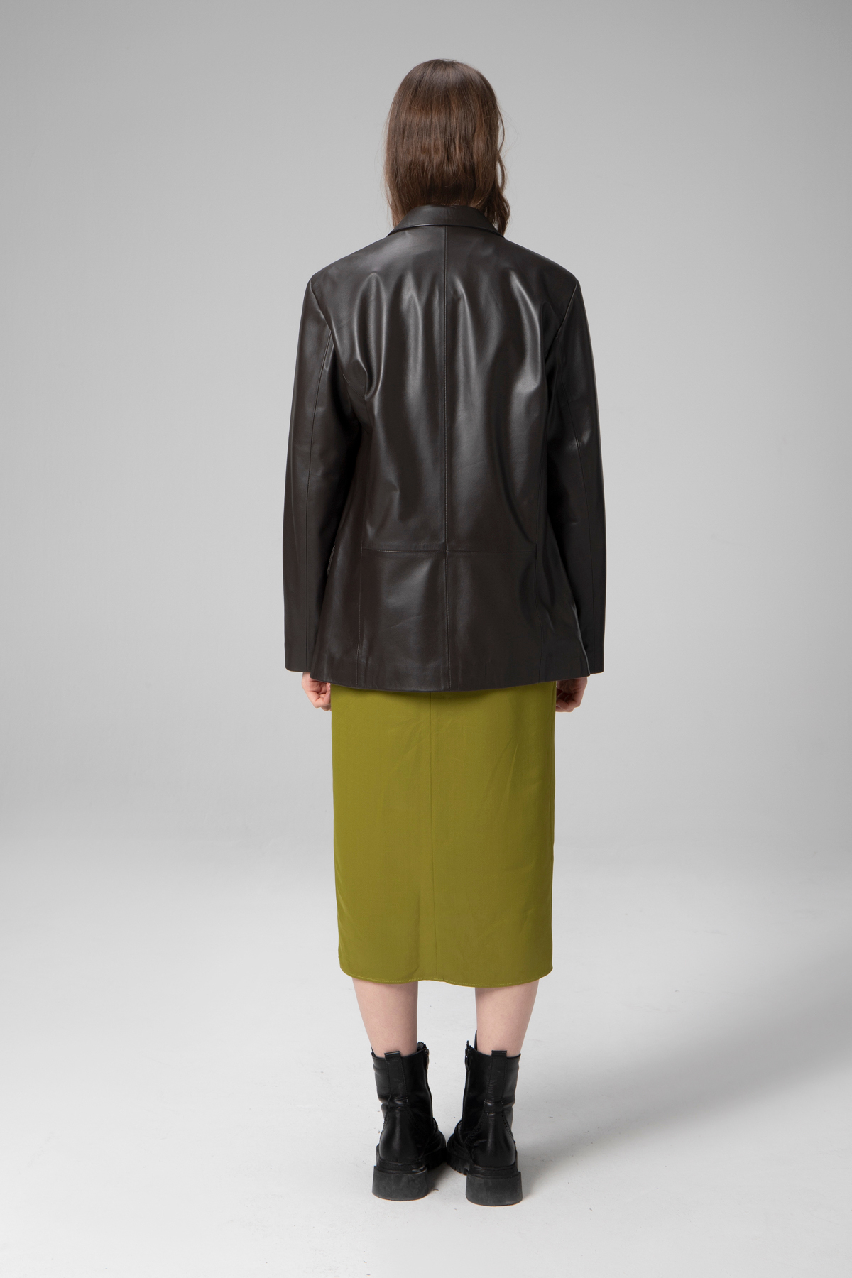 Dericlub  Bloom Kadın Oversize Düğmeli Hakiki Deri Blazer Ceket - Görsel 4