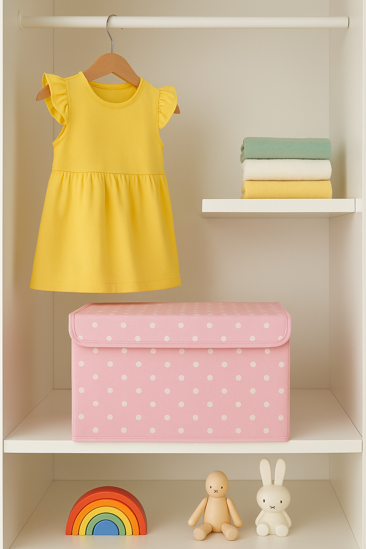 Serstil Sert Karton Pembe Puantiyeli Küçük Boy Destekli Kapaklı Kutu Hurç Organizer 40x30x25 cm fotoğrafı 3 (önizleme)