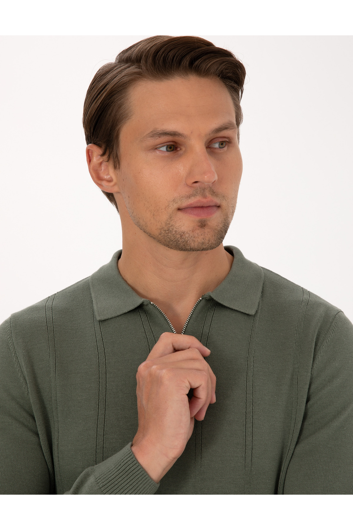 Pierre Cardin  Duman Slim Fit Polo Yaka Fermuarlı Triko Kazak 50317398-VR210 - Görsel 2