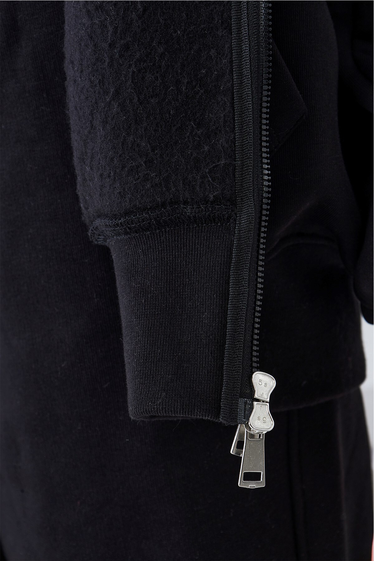 The Champ Clothing Kadın Oversize Zip Hoodie Siyah, Fermuarlı, Kapüşonlu, Kangru Cep, 3 İplik Şardonlu Polar görsel 7