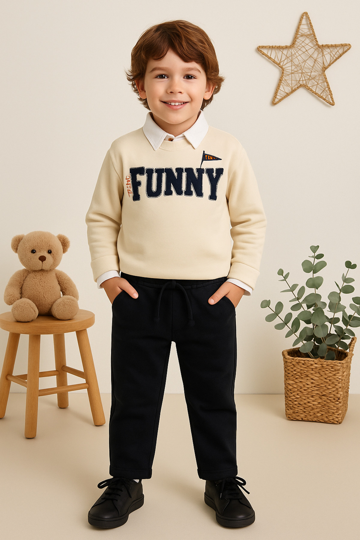 Baby Boy & Kids Funny Embroidered Sweatshirt Shirt Pants Sports 3pcs Set