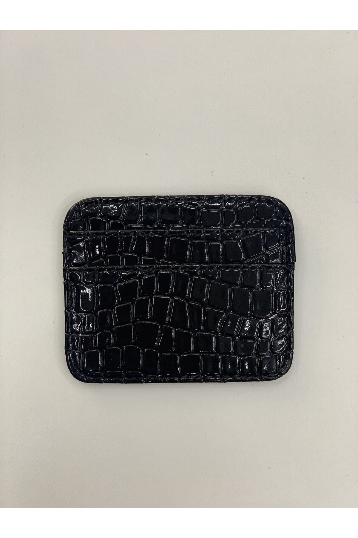 PurpleART Kadın Siyah Kroko Desenli Parlak Kartlık - Lüks Tasarım İnce Kadın Cüzdan (10x8 cm) görsel 3