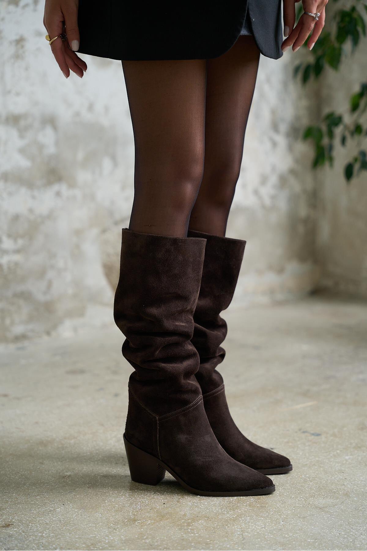 kalyoncu moda  Amaris Gerçek Deri Kahve Renkli Topuklu Kadın Çizme - Görsel 2