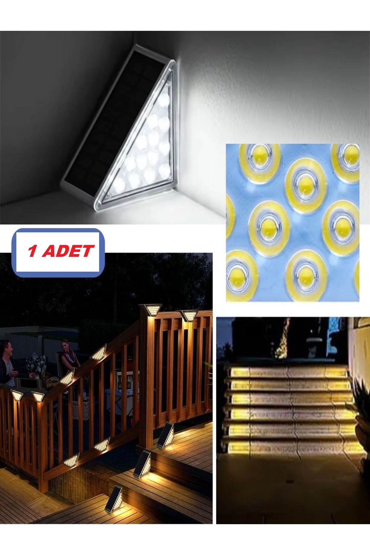 Özasya AVM 1 ADET Üçgen Güneş Enerjisi ile Şarj Olan Dış Mekan Solar Basamak Köşe Lambası