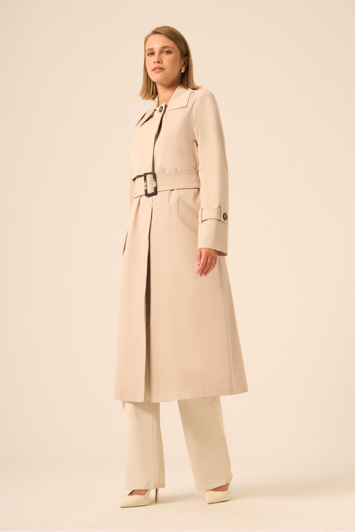 FTZ WOMEN  Kadın Trenç Kaban Beige 31211 - Görsel 3