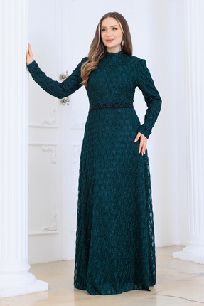 Central Of Moda Linay Tesettür Abiye Elbise & Dantel Kumaştan, Beli Taş ve Ku...