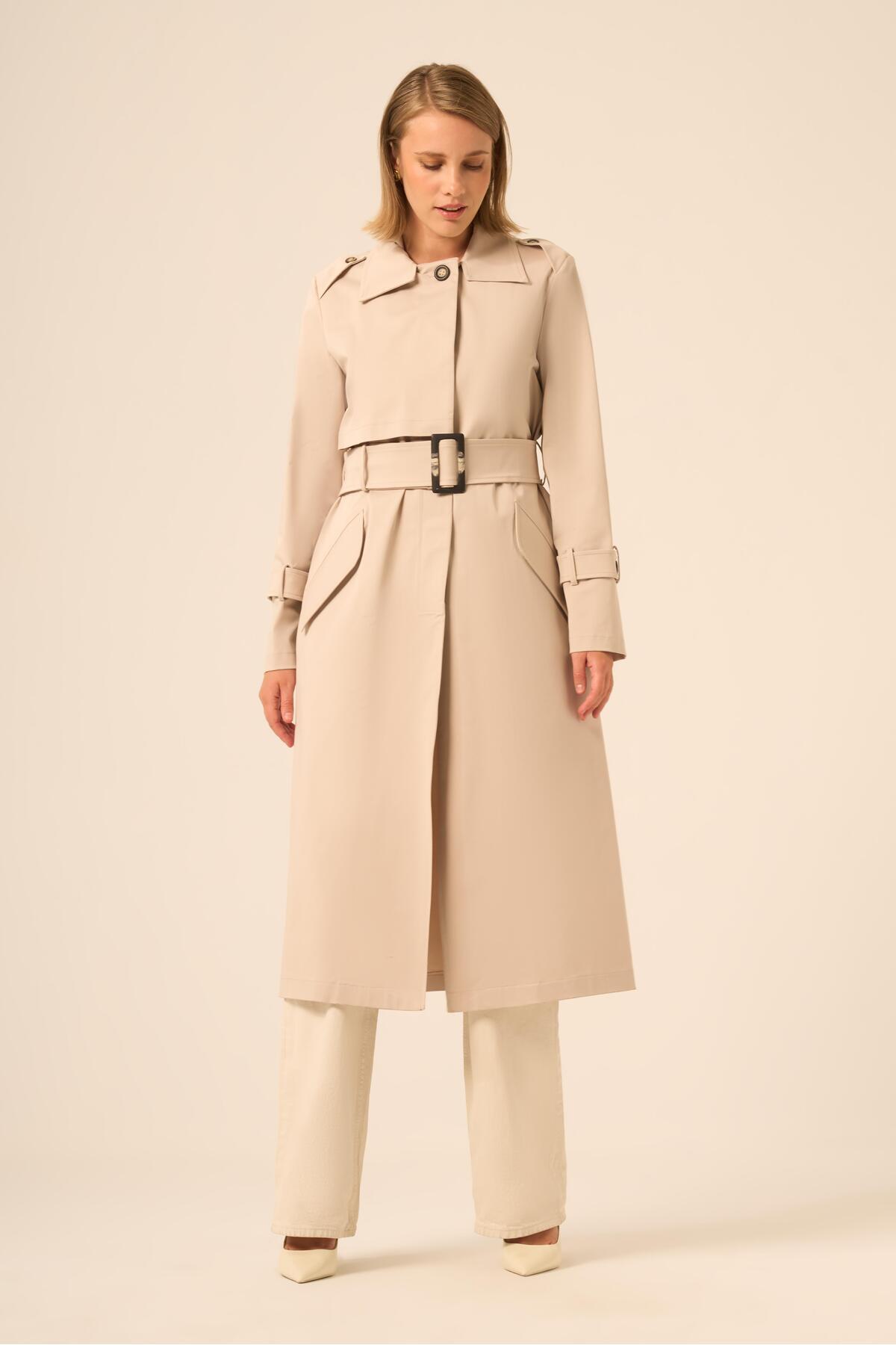 FTZ WOMEN  Kadın Trenç Kaban Beige 31211 - Görsel 5