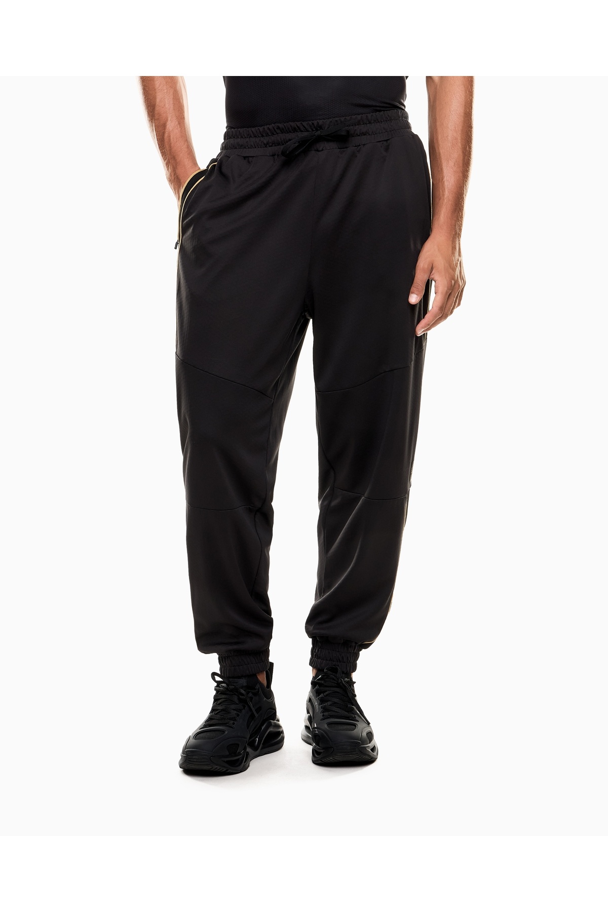  شلوار ورزشی مردانه، کمر معمولی، تا مچ پا، کشسان، طرح راه راه، دارای جیب، مشکی، 7M000622 AF17089-UC001