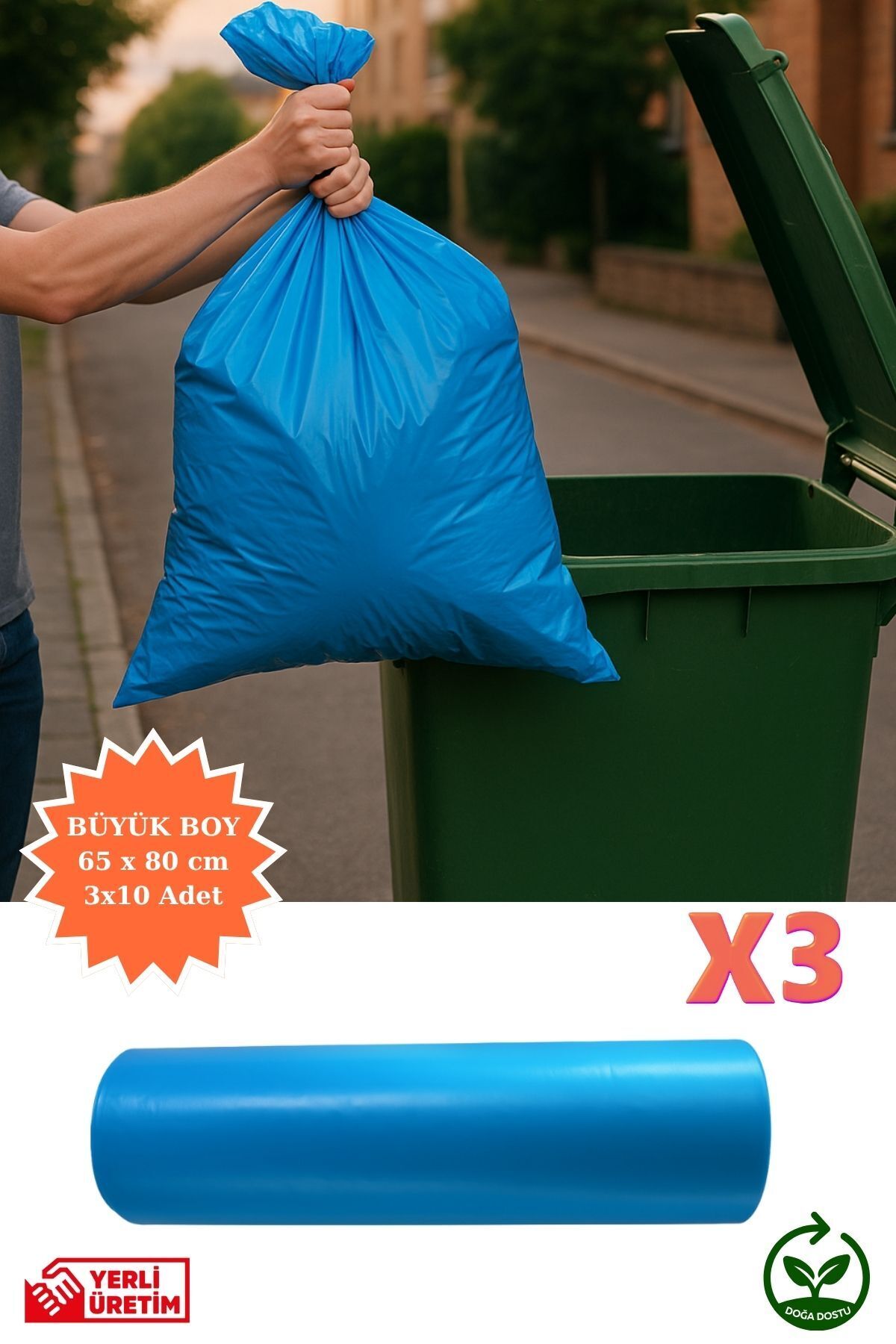 Poshetto Premium Büyük Boy Çöp Poşeti 65x80 cm 3x10 Adet Ev Mutfak Banyo İş Ofis Avantajlı Ekonomik Paket