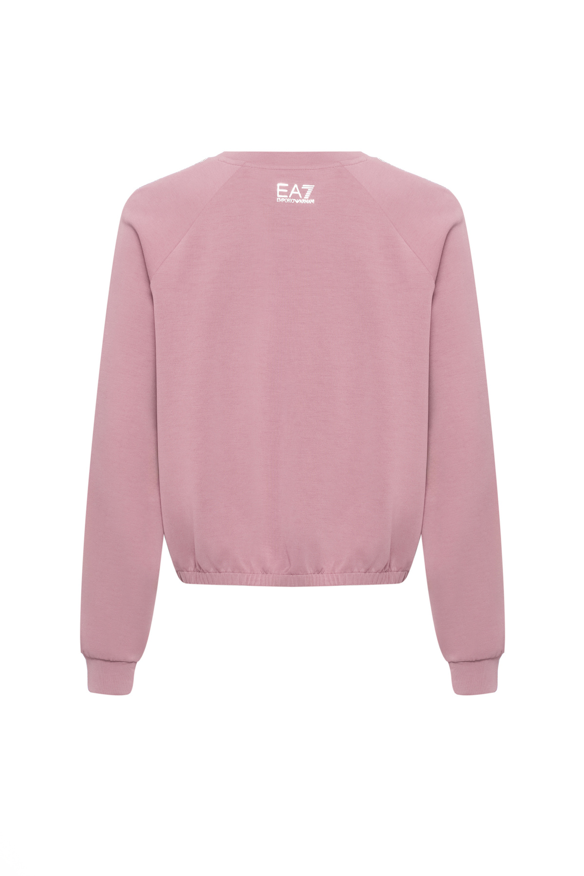 EA7 Kadın Metalik Efektli Logo Uzun Kol Rahat Kesim Lastikli Etek Ucu Pembe Sweatshirt görsel 2