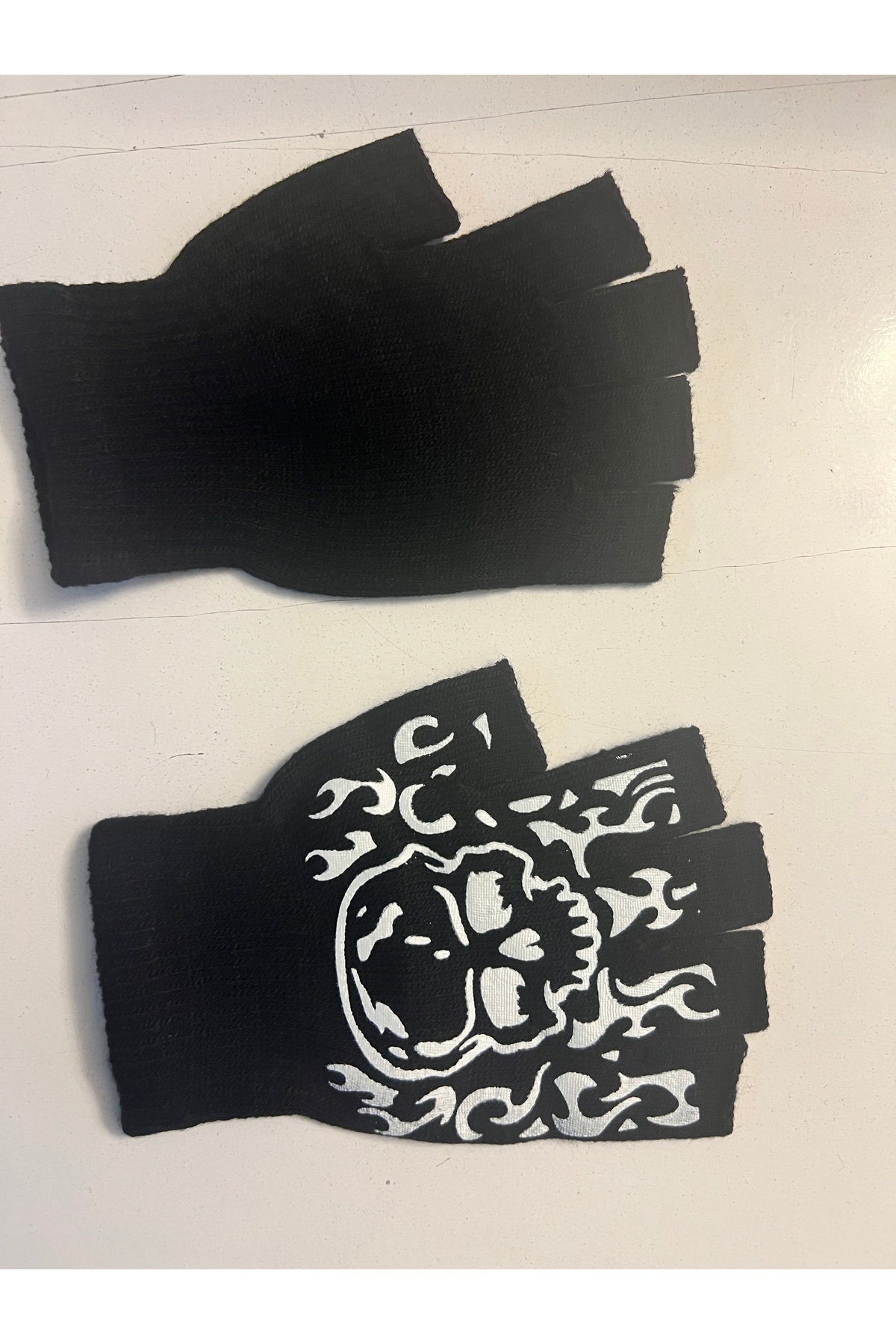 Airbrush Tattoo İskelet Kuru Kafa Parmaksız Kesik Yarım Parmak Eldiven Model3 görsel 2