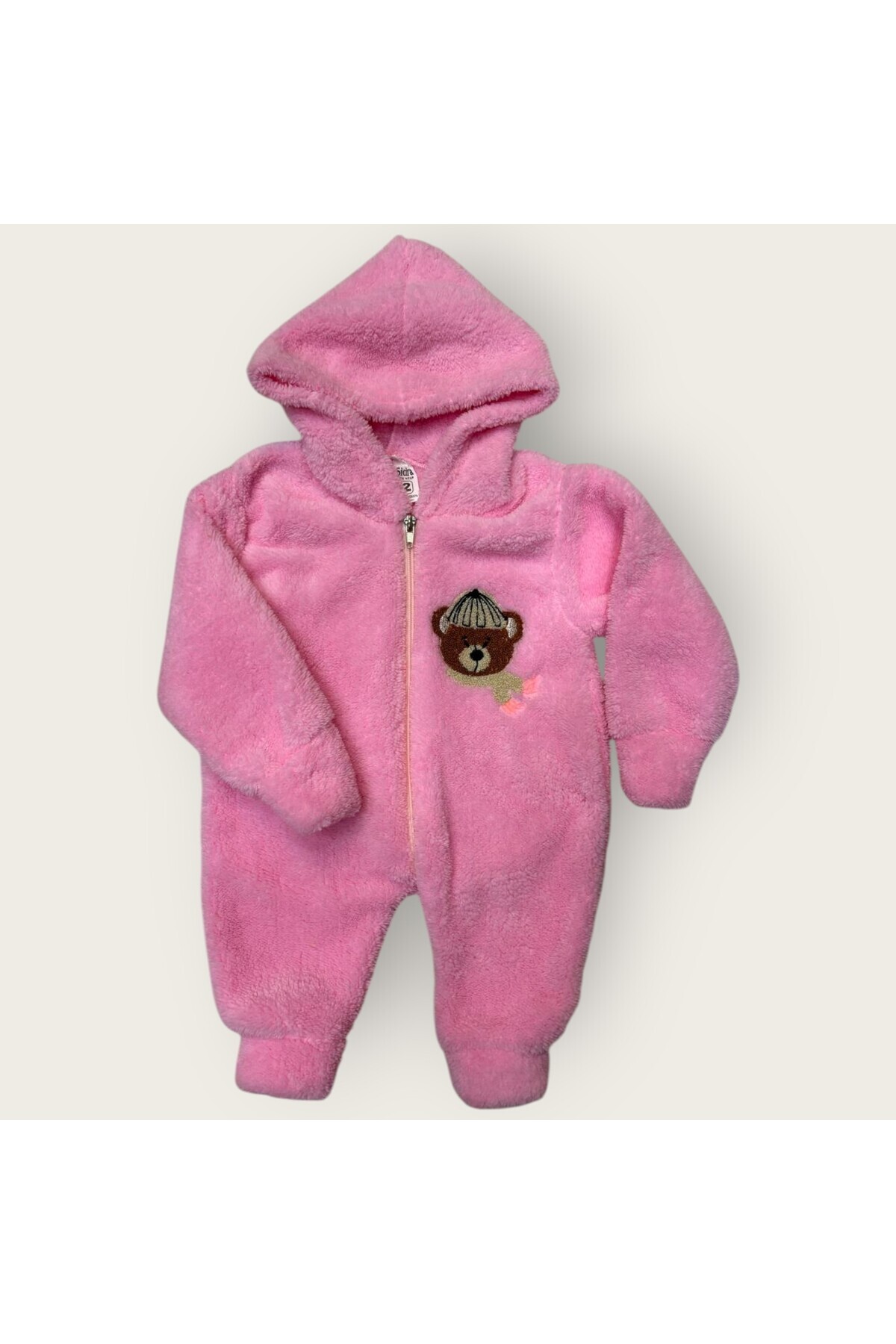 Hirazenmoda Bebek Peluş Tulum Ayıcık Desenli Kapüşonlu Fermuarlı Kışlık Model fotoğrafı 3 (önizleme)