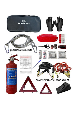 Halidi 5 PARÇA TRAFİK SETİ+ÇEKİ HALATI+TAKVİYE KABLOSU+KAZA TUTANAĞI+ELDİVEN