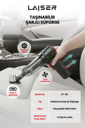 Laiser Mini,Katlanabilir LED Ekranlı 17.000PA 3ın1 Çekme-Vakum-Üfleme Özellik...