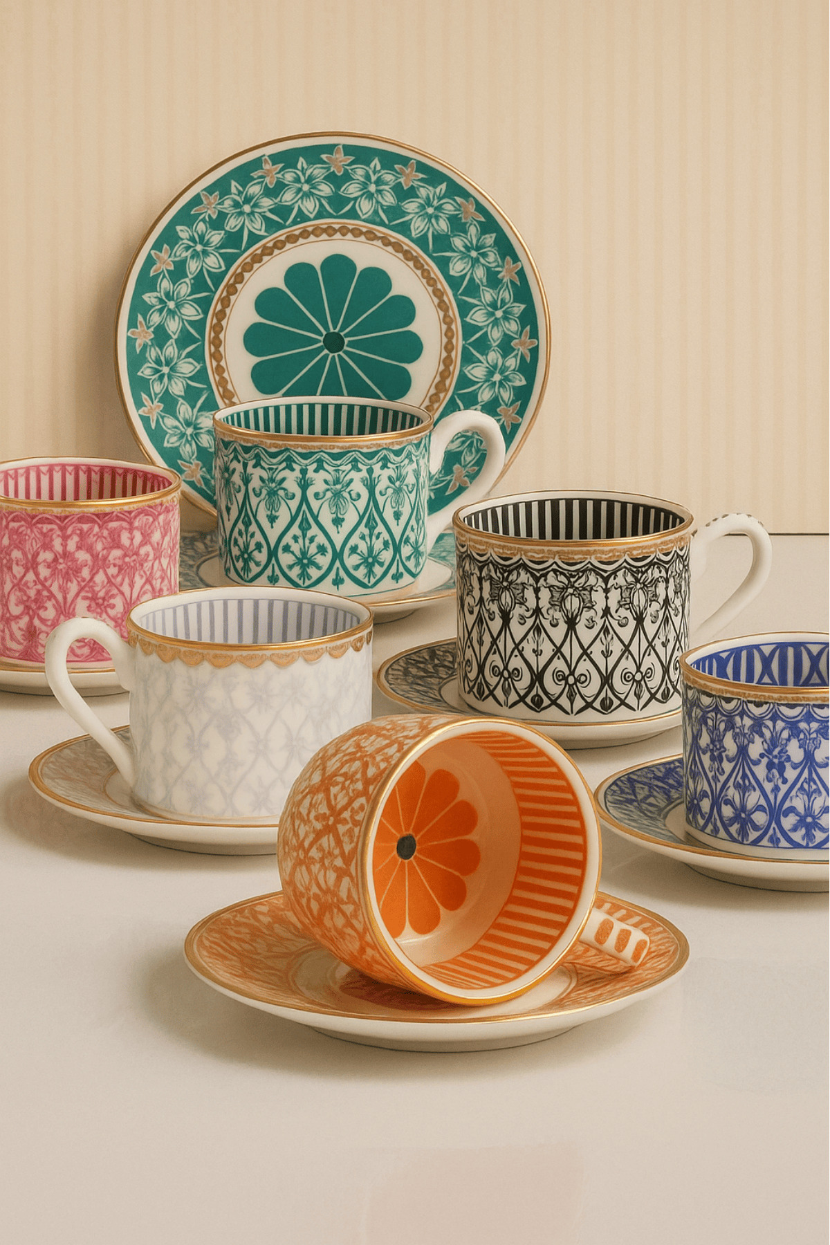 Türk Kahvesi Fincan Takımı Bone China Papatya Desen 6 Kişilik 12 Parça