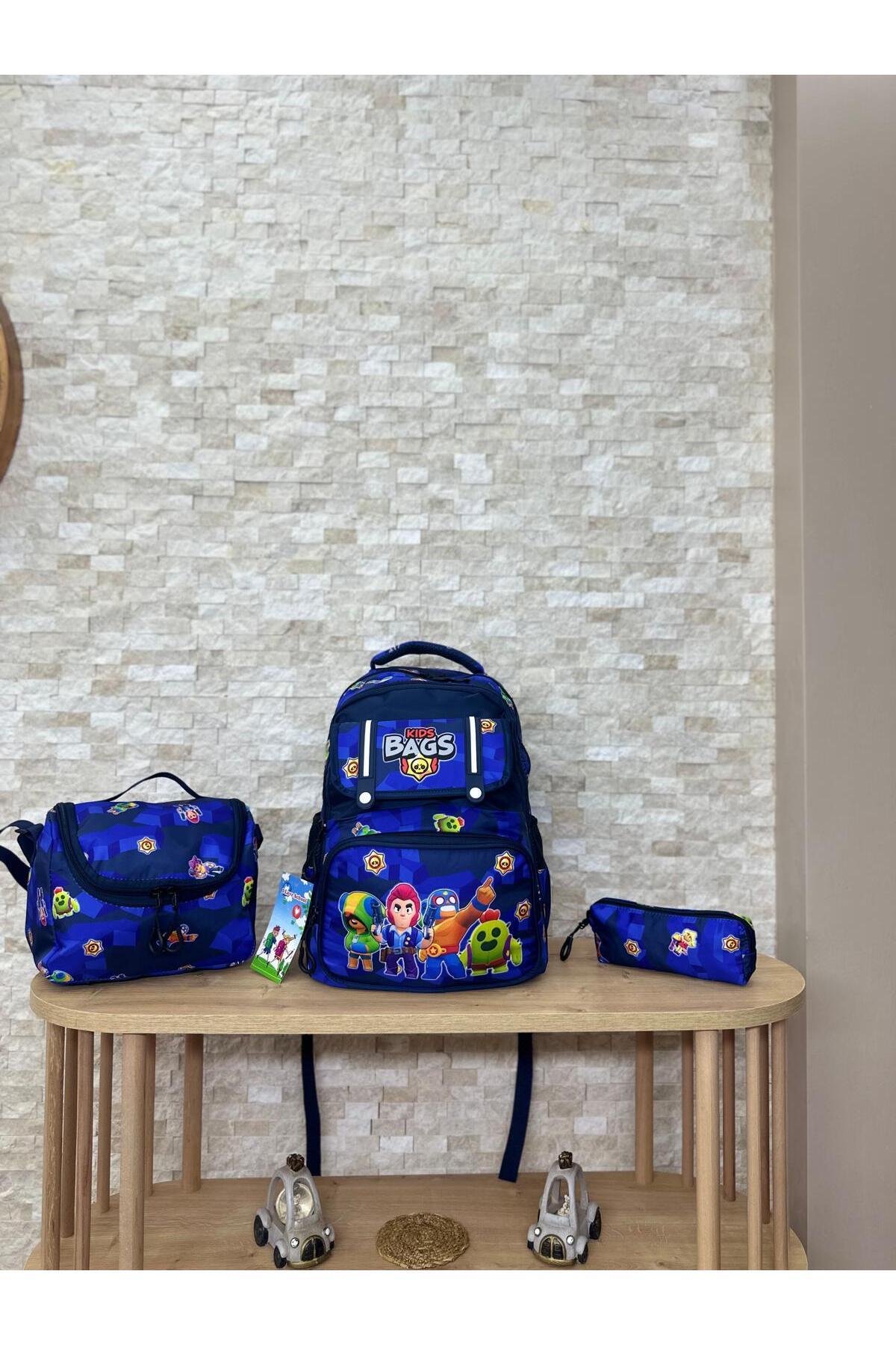 QİELL Brawl Stars Karakterli Ortopedik Erkek İlkokul Sırt Çantası Seti Termal Beslenmeli Kalemlikli 3lüset