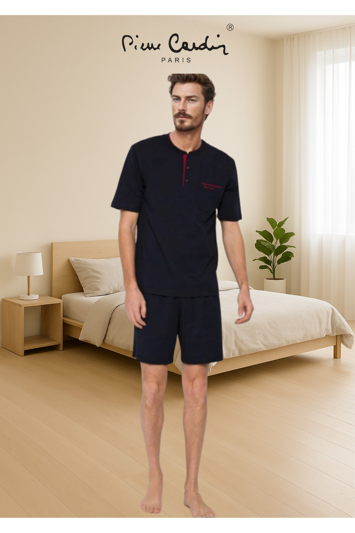 ست پیژامه و لباس خواب مردانه راسته فاق نرمال آستین کوتاه | پیر کاردین Pierre Cardin TC.PC.53.70.1904 - تصویر 2