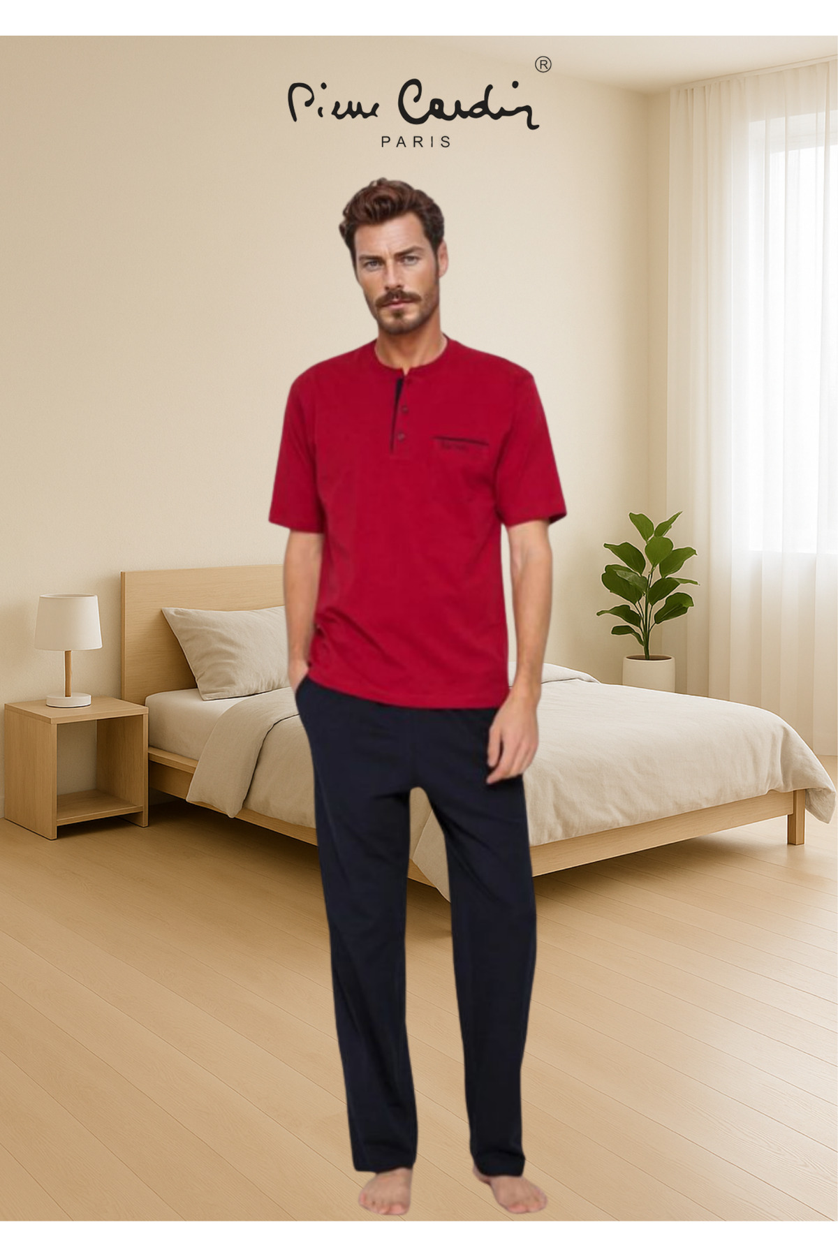 ست پیژامه و لباس خواب مردانه راسته فاق نرمال آستین کوتاه | پیر کاردین Pierre Cardin TC.PC.53.70.1904 - تصویر 2
