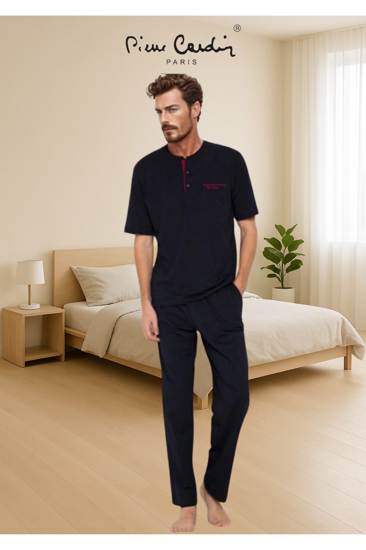 ست پیژامه و لباس خواب مردانه راسته فاق نرمال آستین کوتاه | پیر کاردین Pierre Cardin TC.PC.53.70.1904 - تصویر 3