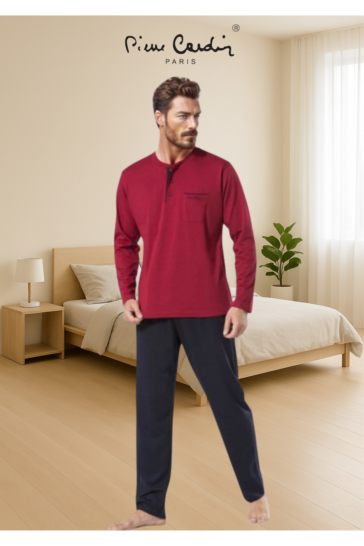 ست پیژامه و لباس خواب مردانه راسته فاق نرمال آستین بلند | پیر کاردین Pierre Cardin TC.PC.55.60.1904 - تصویر 3