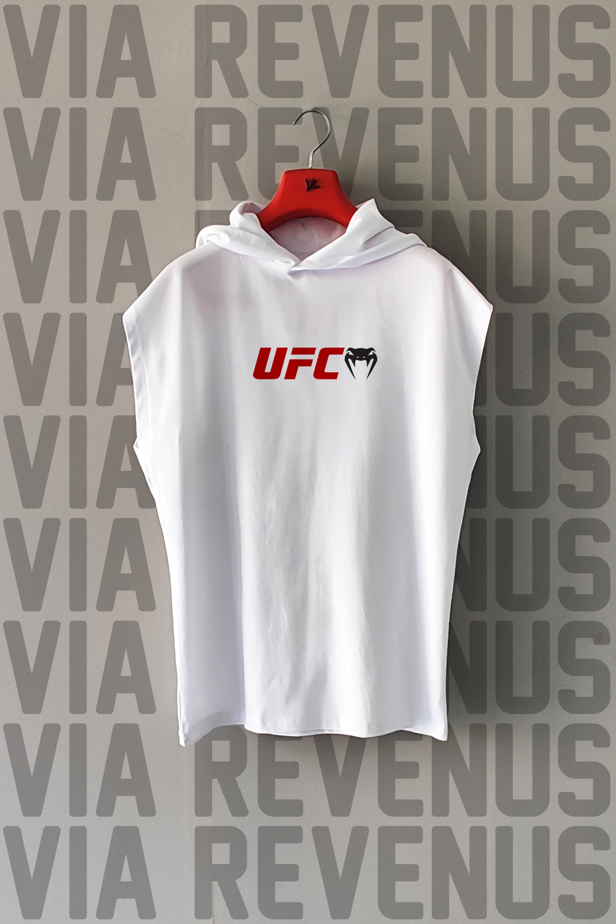 Vordevia UFC Ön ve Arka Baskılı Sıfır Kollu Kapüşonlu %100 Pamuk Spor Tshirt görsel 2