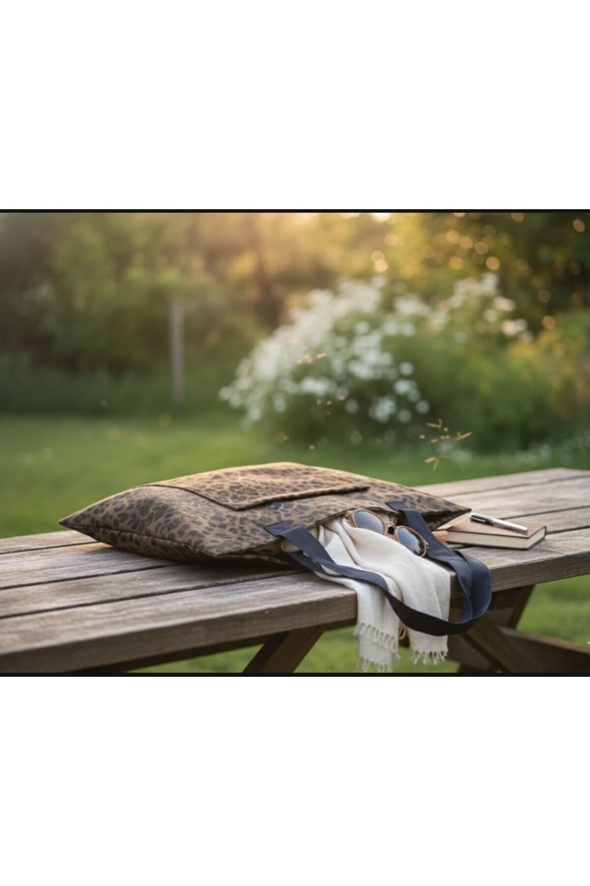 in steilla  Bez çanta Leopar Desenli Kanvas Kumaş omuz bez Çanta.. - Görsel 3