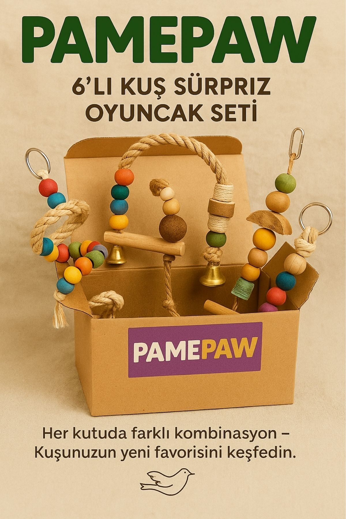PAMEPAW 6’lı Kuş Oyuncak Seti Doğal Sürpriz Keşif Kutusu