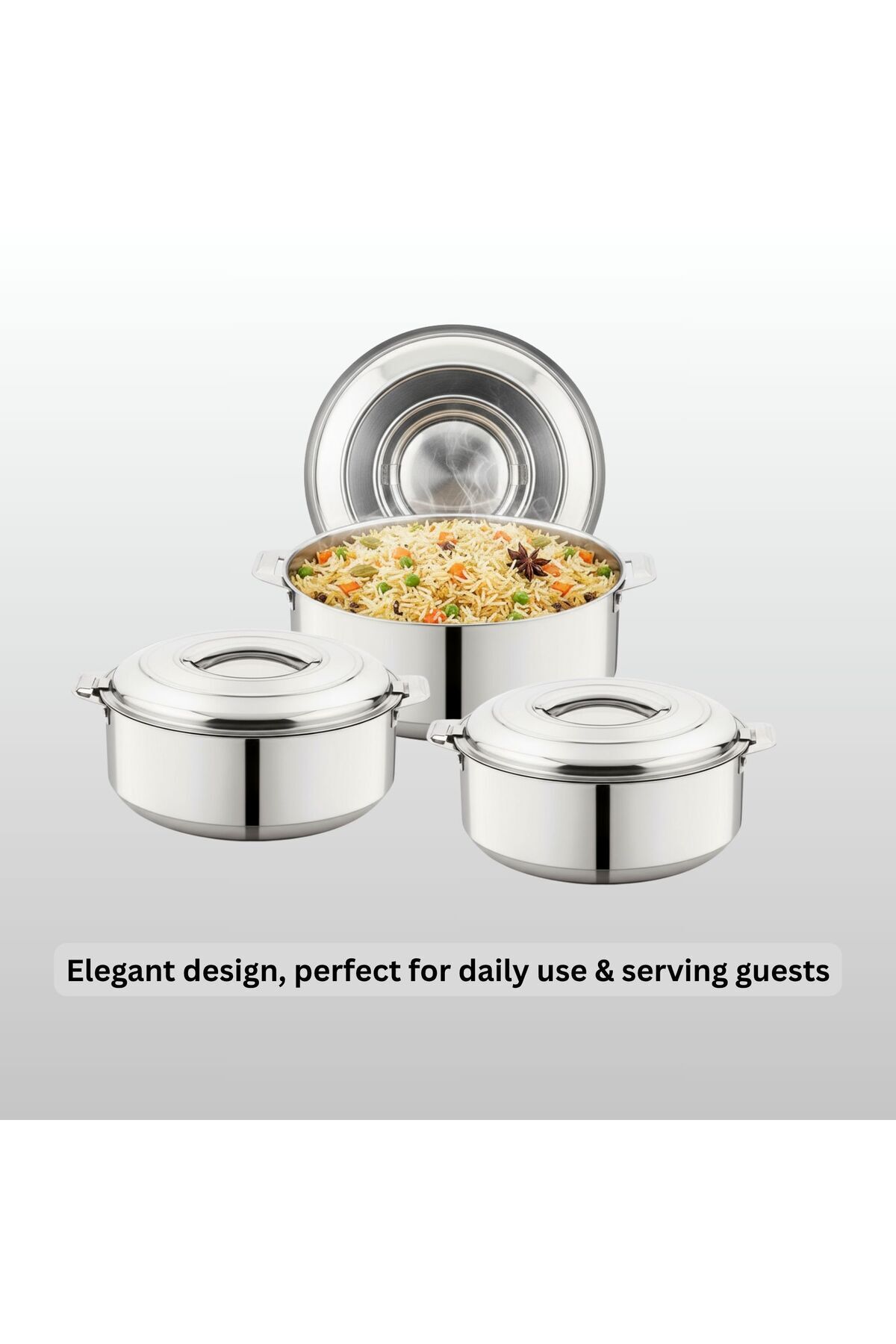 TSUMAB طقم طاجن ساخن من الفولاذ المقاوم للصدأ مكون من 3 قطع (1 لتر + 1.5 لتر + 2.5 لتر)