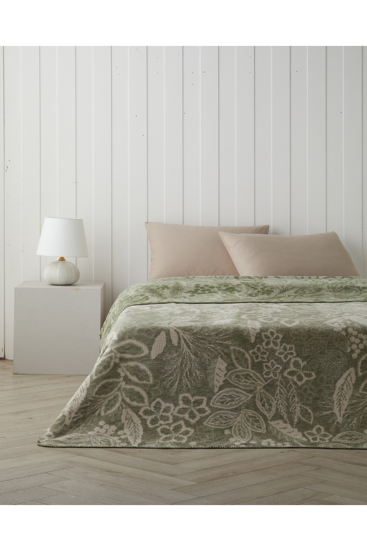 English Home Floral Art Pamuklu Çift Kişilik Battaniye 200x220 cm Açık Yeşil