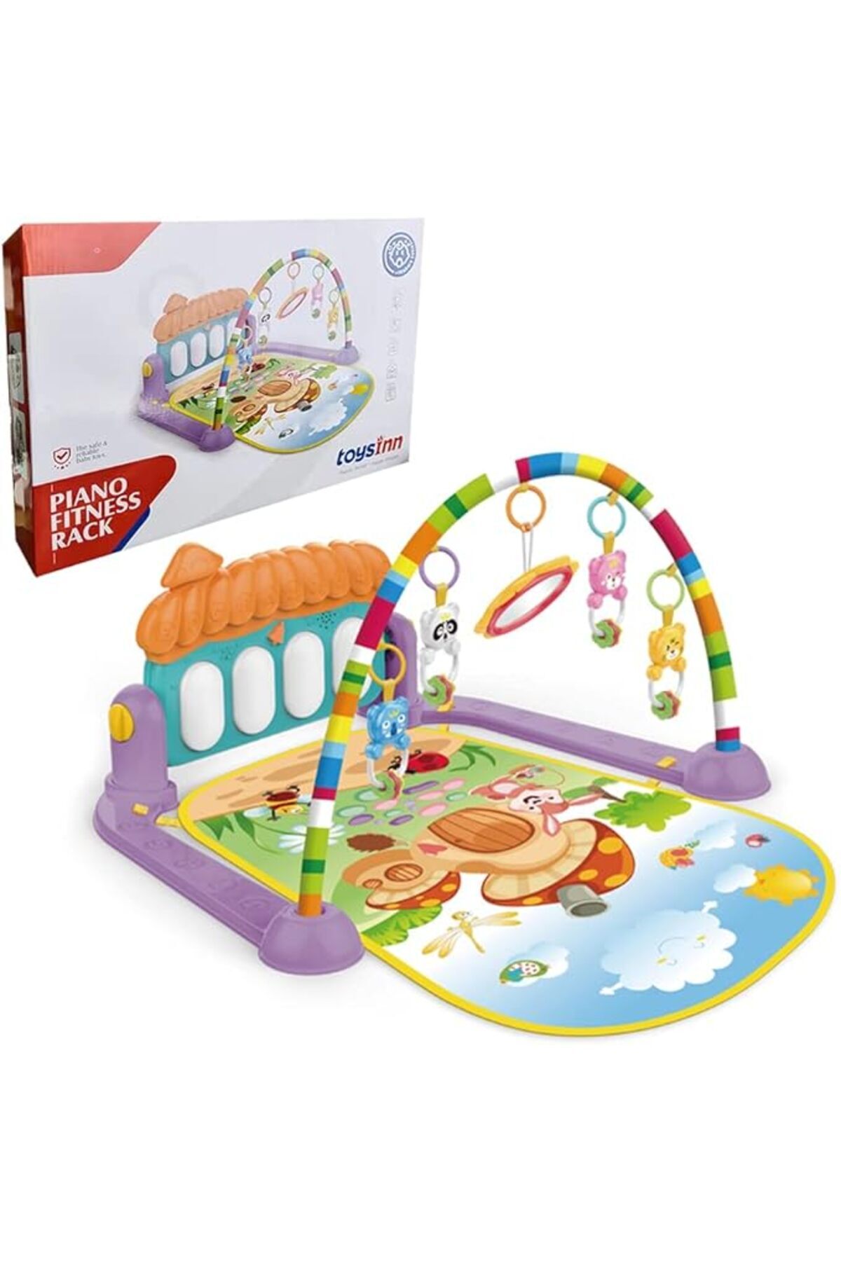 سجادة لعب بيانو للأطفال حديثي الولادة من تويزين - سجادة لعب تعليمية 3 في 1 مع خشخيشة وموسيقى وإضاءة