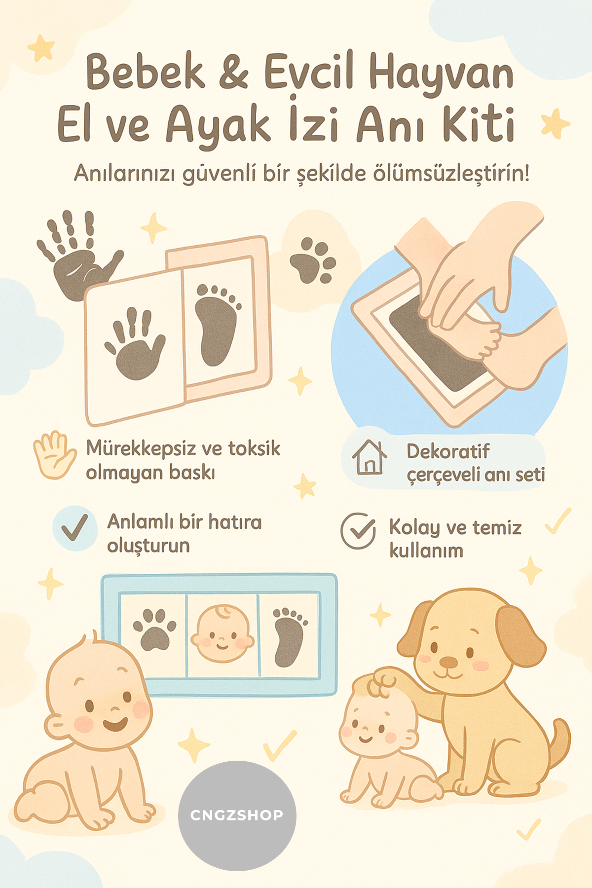 CNGZSHOP Bebek & Evcil Hayvan El ve Ayak Pati İzi Anı Albüm Seti | Mürekkepsiz Bebek Baskı Kiti | Fotoğraf Çe fotoğrafı 2 (önizleme)