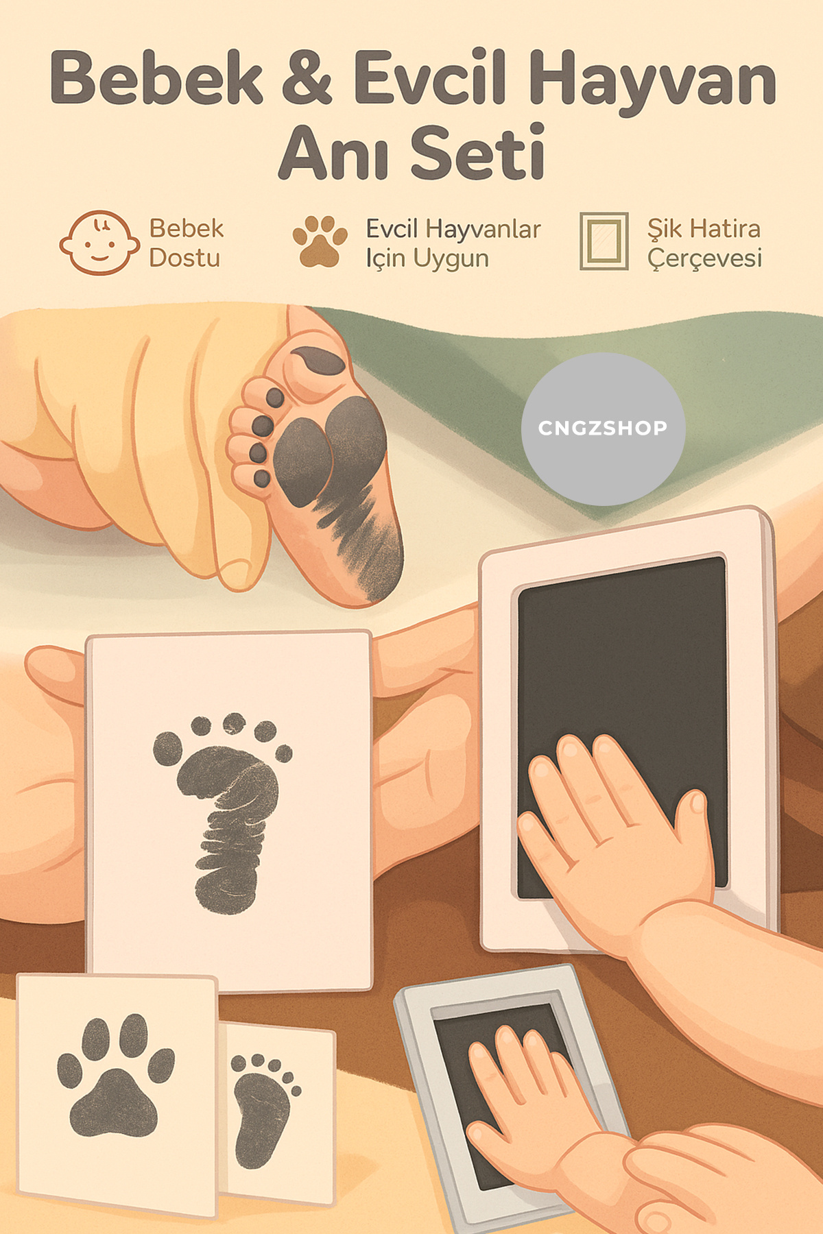 CNGZSHOP Bebek & Evcil Hayvan El ve Ayak Pati İzi Anı Albüm Seti | Mürekkepsiz Bebek Baskı Kiti | Fotoğraf Çe fotoğrafı 6 (önizleme)