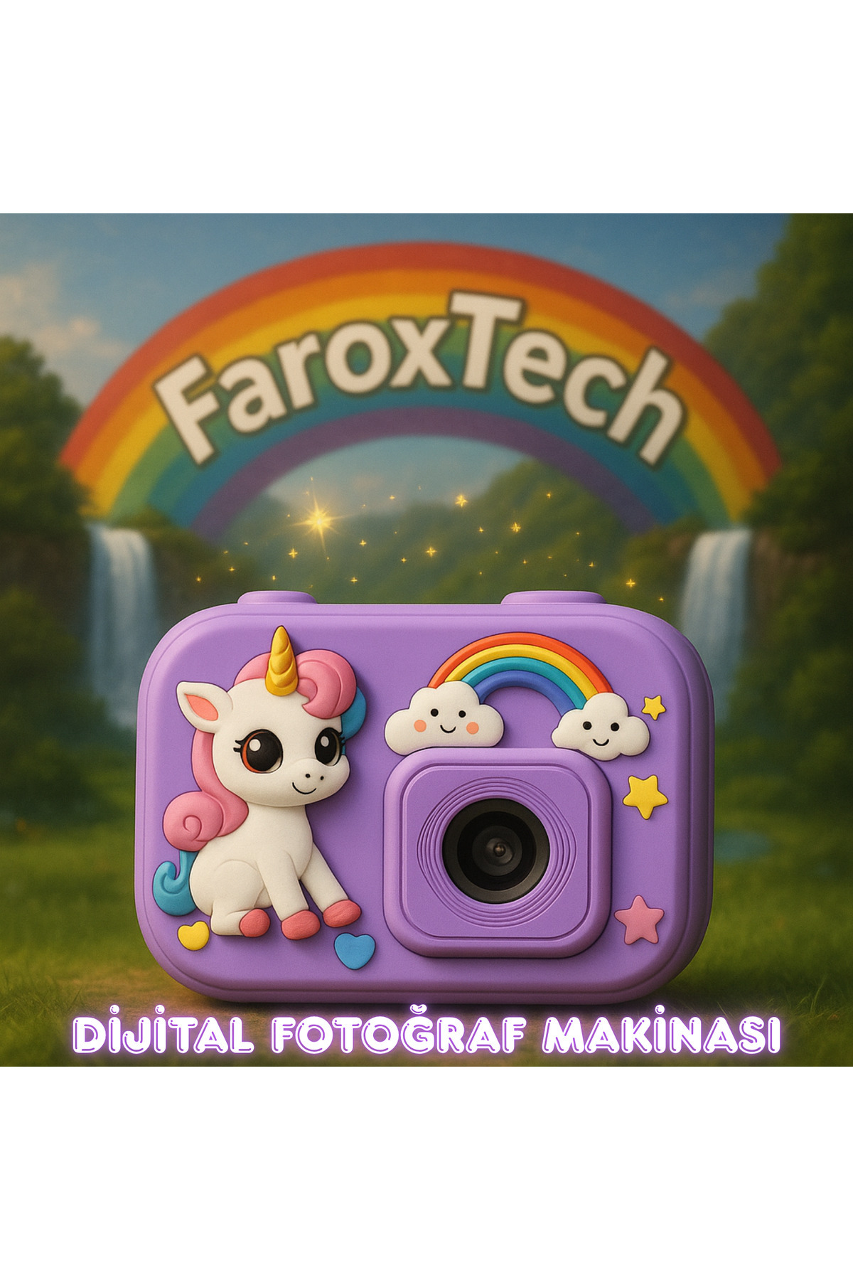 FaroxTech Unicorn Temalı Çocuk Dijital Kamera – Foto/Video, Selfie, Oyunlar, Ses Değiştirme & Resim Düzenleme