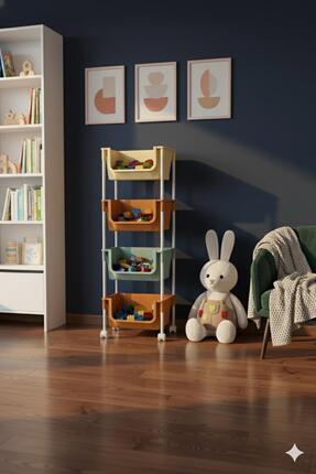 Myplas 4 Katlı Tekerlekli Organizer Raf Modern Renkli Portratif Kiler Düzenle...