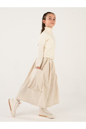 Catz Kids Kız Çocuk Ekru Kadife Kali Pantolon Etek