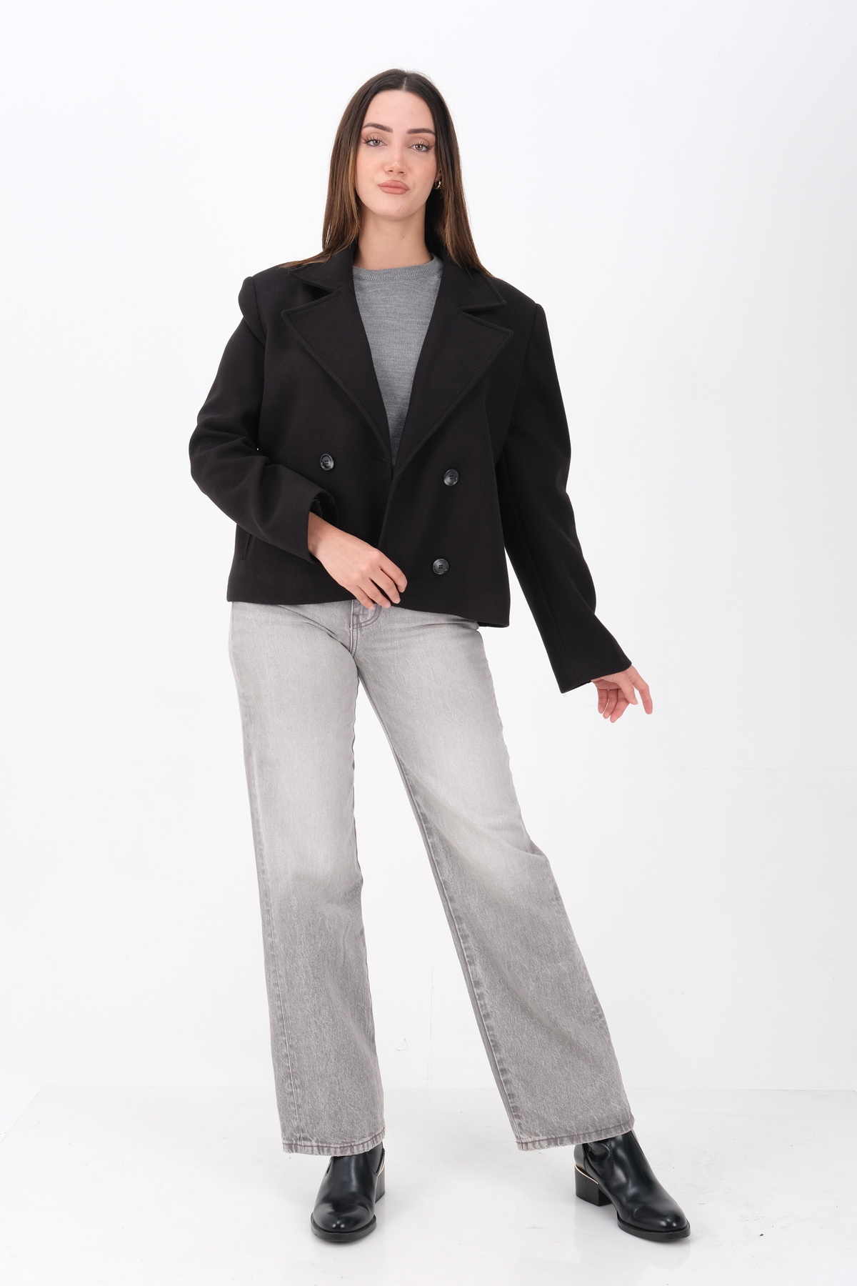 sdf line Kısa Kruvaze Premium Kalite Kaşe Kumaş Rahat Kalıp KABAN