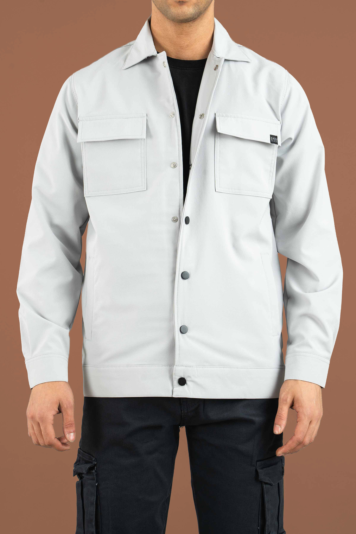 Erkek Paraşüt Kumaş Mevsimlik Çıtçıt Kapamalı Yan Cepli Mont Gömlek Ceket