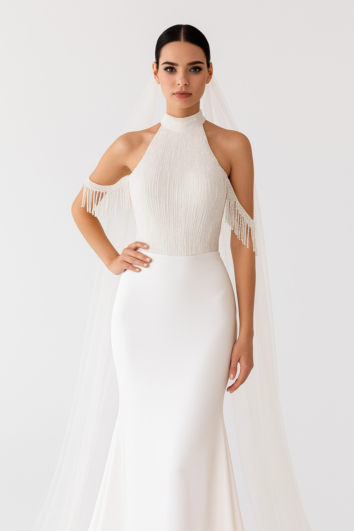 VİONELLA ADELE İşlemeli Boyundan Bağlamalı Gelinlik