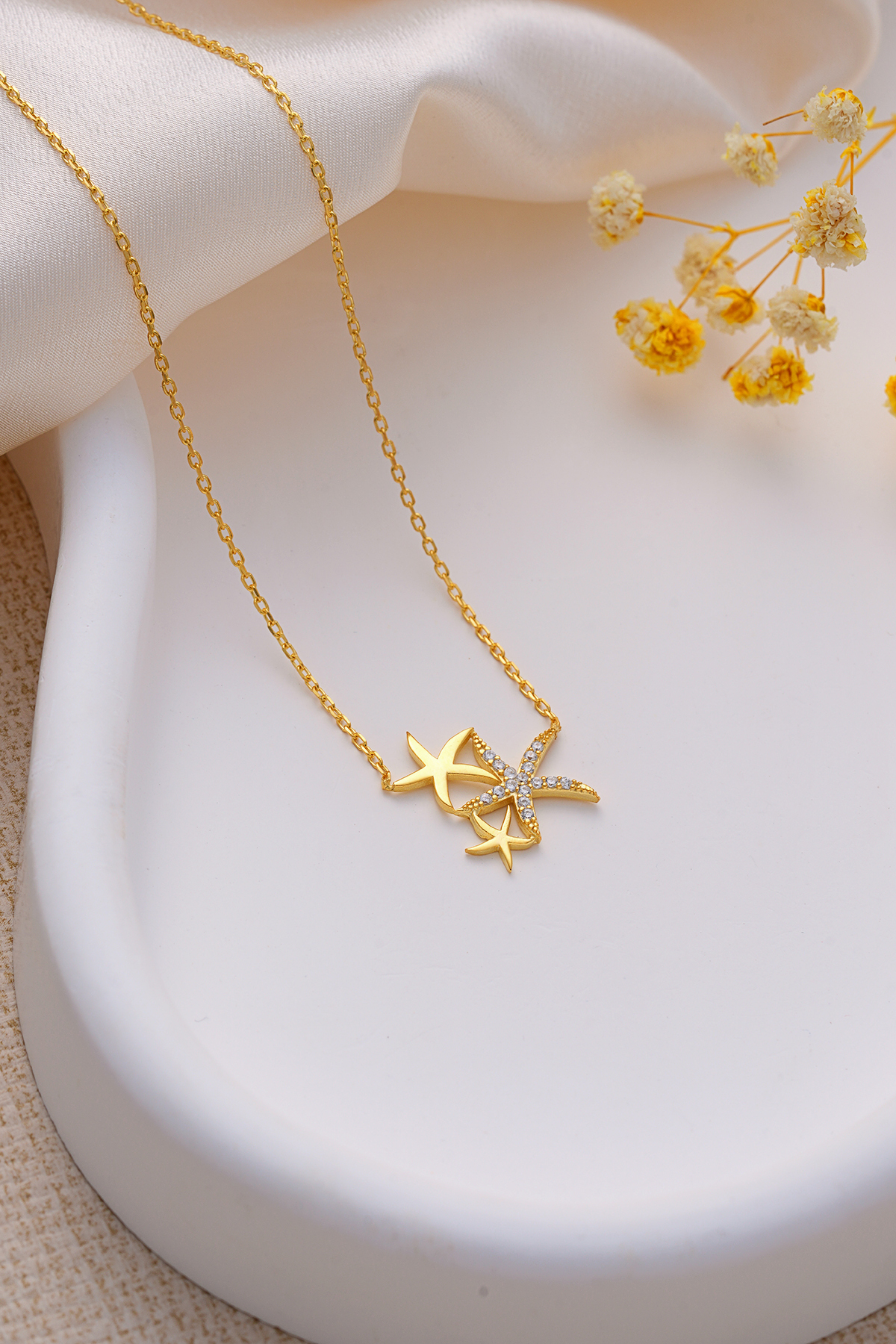 ESSARE 925 Gümüş Gold Kaplama Deniz Yıldızı Kolye görsel 5
