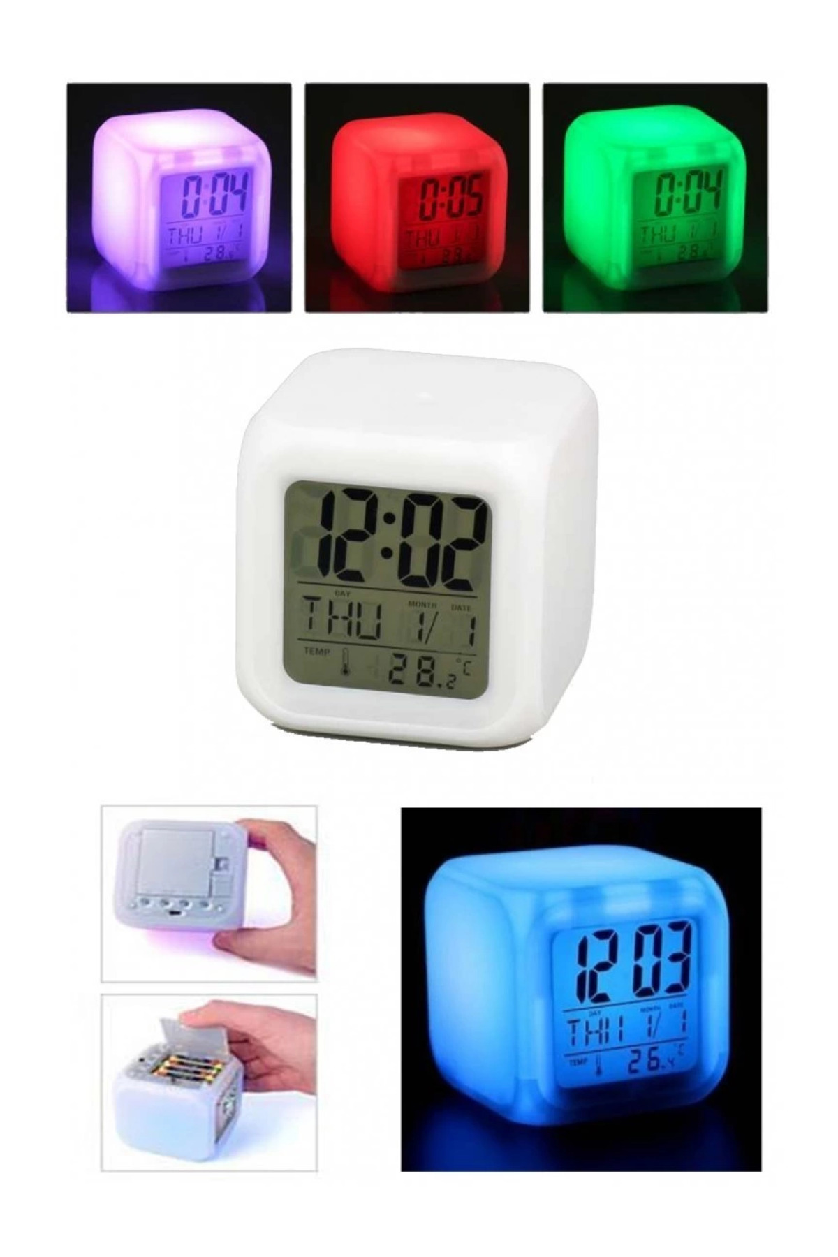 TeknoKesgin Renk Değiştiren Dijital Alarm Küp Saat