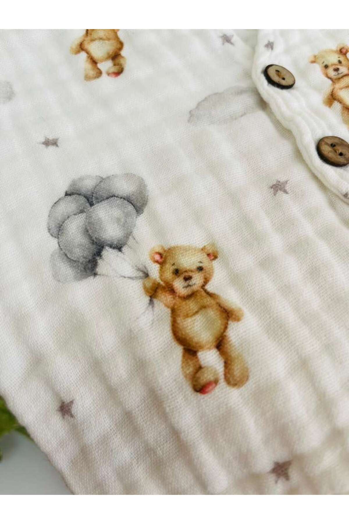 MimiCo Ayıcık Desenli 4 Kat Müslin Pamuklu Yelek – Beberotti Kalitesiyle fotoğrafı 2 (önizleme)