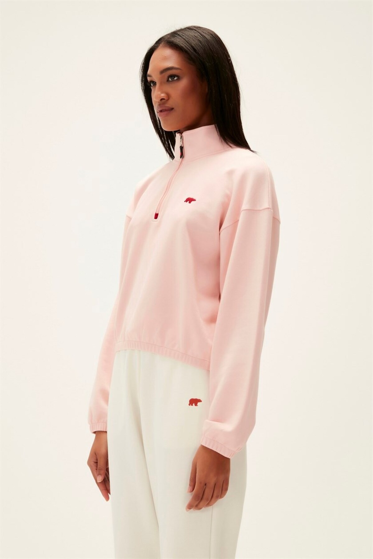 Bad Bear 22.04.12.004-C39 Scarlette Half Zip Kadın Sweatshirt Pembe görsel 3