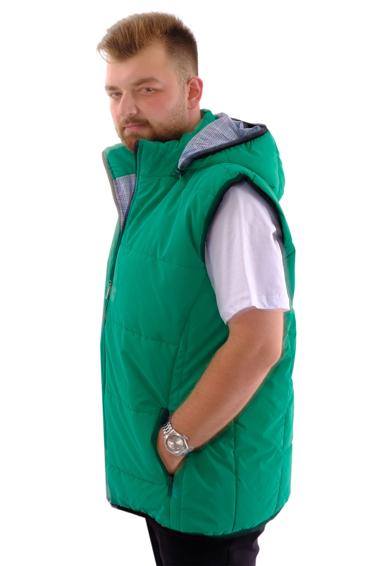 ModeXL Mode XL Büyük Beden Erkek Kapitone Yelek U24702 Yeşil görsel 2