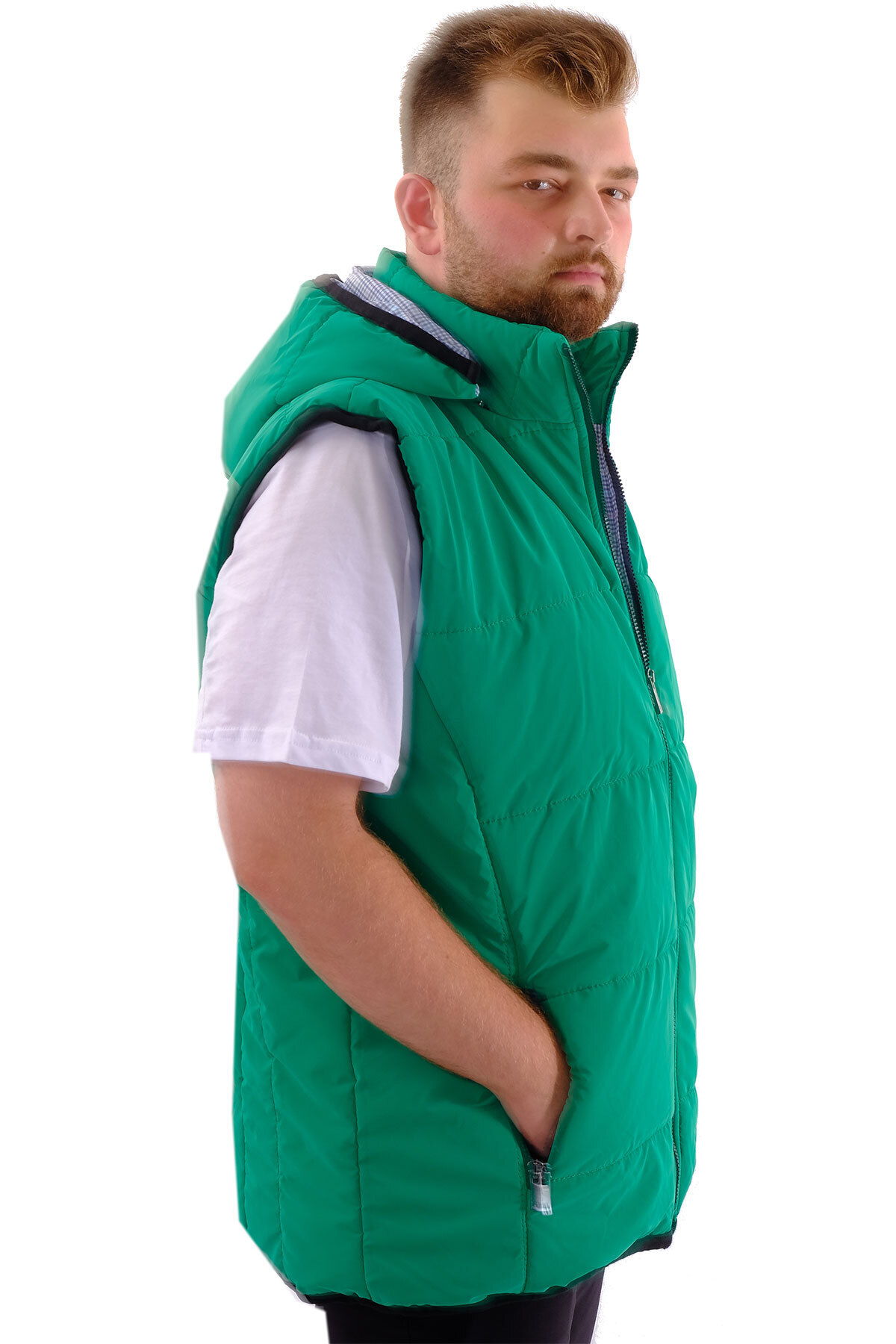 ModeXL Mode XL Büyük Beden Erkek Kapitone Yelek U24702 Yeşil görsel 3