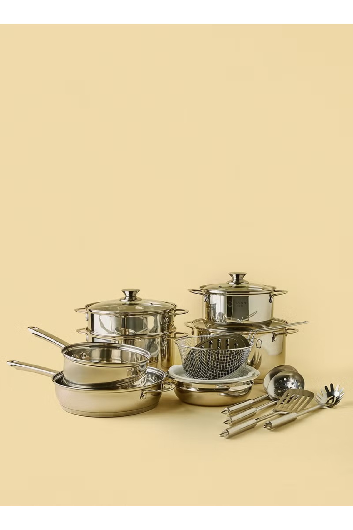 مجموعة أواني طهي من 18 قطعة - أواني ومقالي وأدوات مطبخ من الفولاذ المقاوم للصدأ - عالية الجودة -