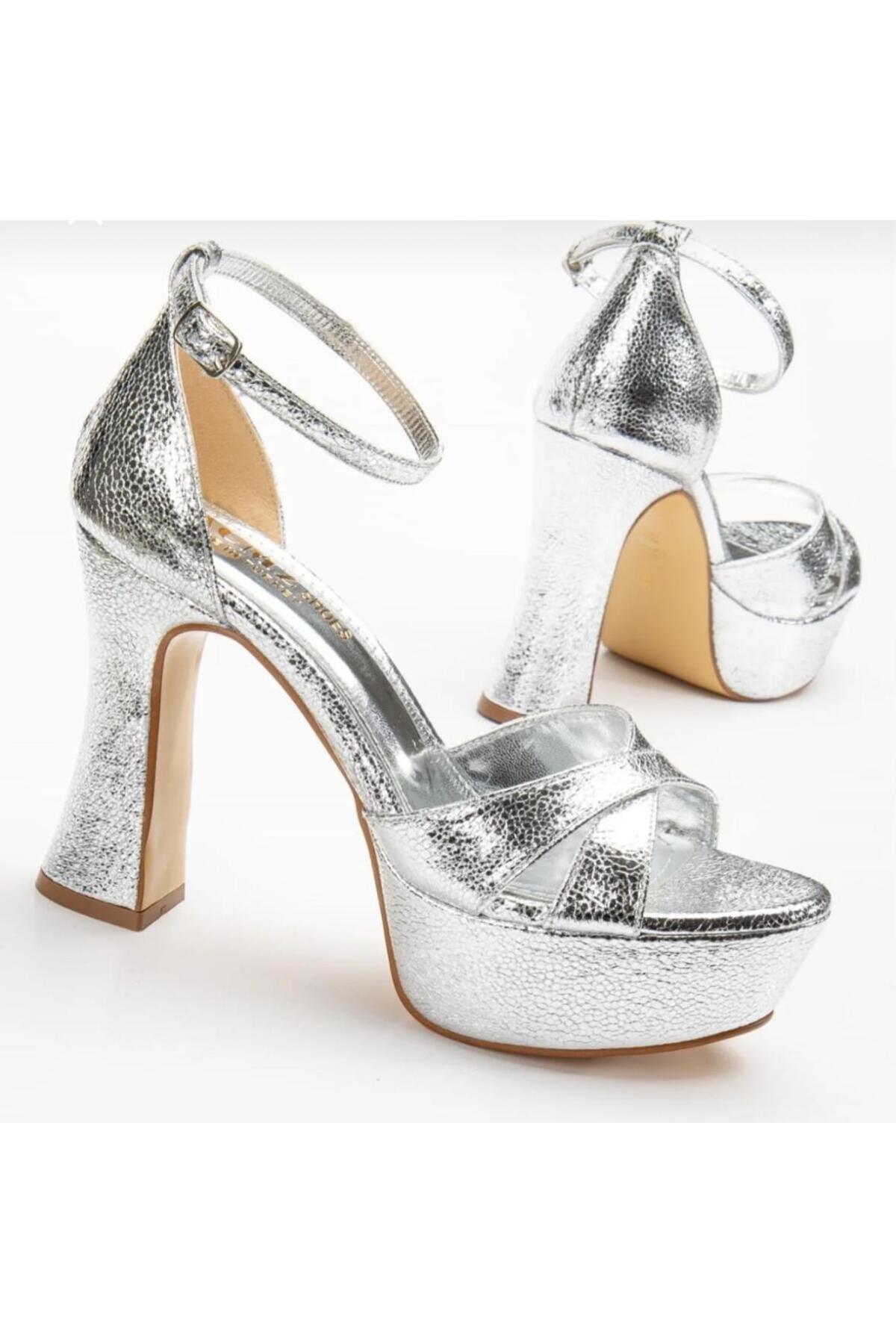 City steps  kadın topuklu abiye ayakkabı platformlu çapraz bantlı - Görsel 5