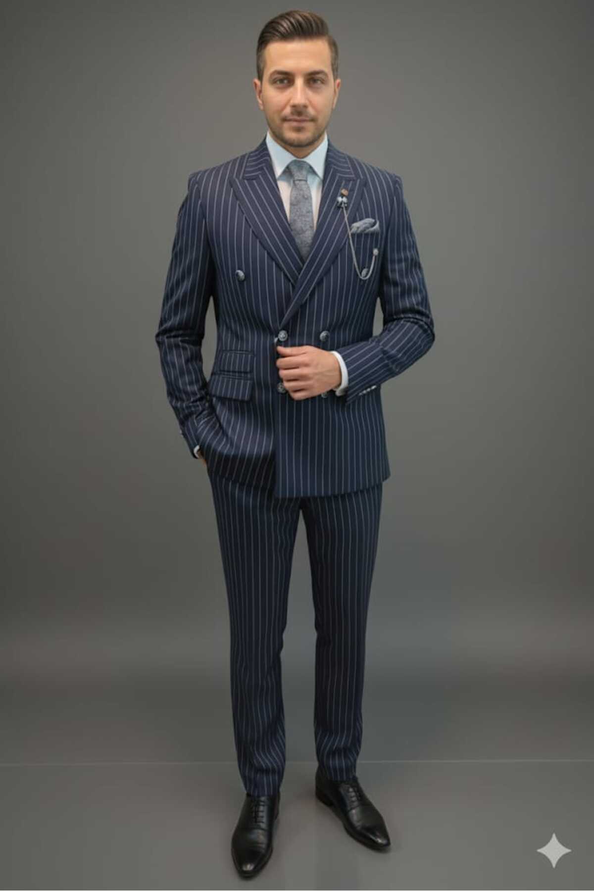 BY MARKASSO Güncüoğlu Striped Double Slit Slim Fit Cruzay Double-Breasted Suit
